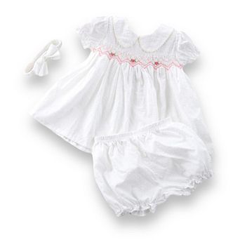 Baby & Toddler White Smocked Dress With Bloomers And Bow