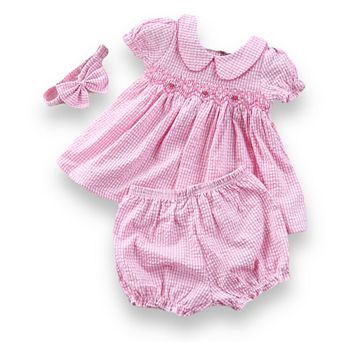 Baby & Toddler Pink Gingham Smocked Dress With Bloomers And Headband