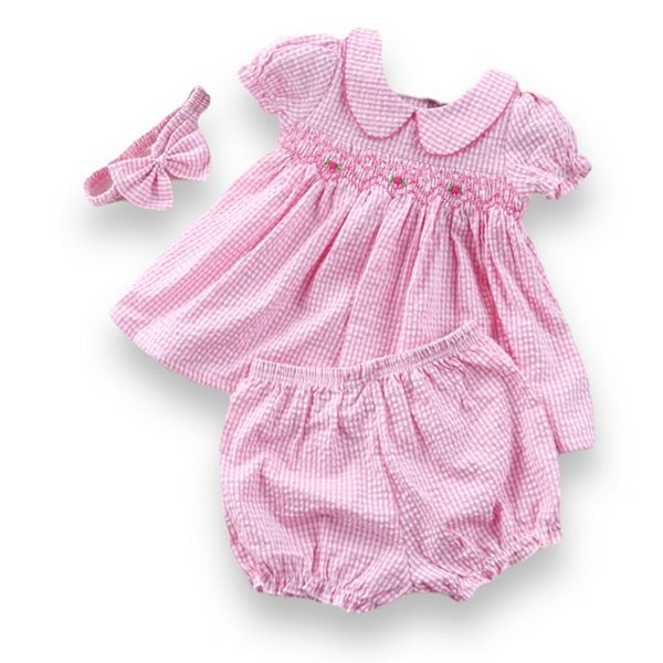 Pre-Order Custom Name Smocked Pink Gingham Knotted Baby Gown main image 1