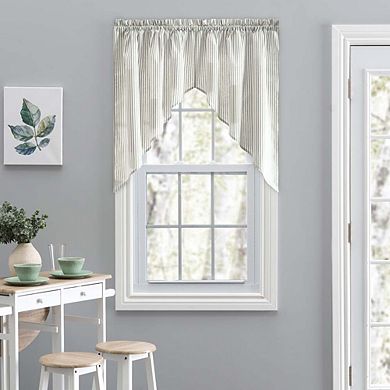 Plaza Ticking Stripe Printed Tailored Swag 1.5" Rod Pocket 56" X 36" Sage