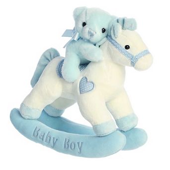 ebba - Medium Blue Musicals! - 12" Baby Boy Rocking Horse - Melodious Baby Stuffed Animal