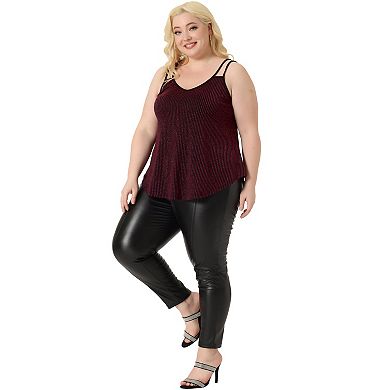 Women's Plus Size Sleeveless V Neck Tank Cami Party Glitter Sparkle Tops