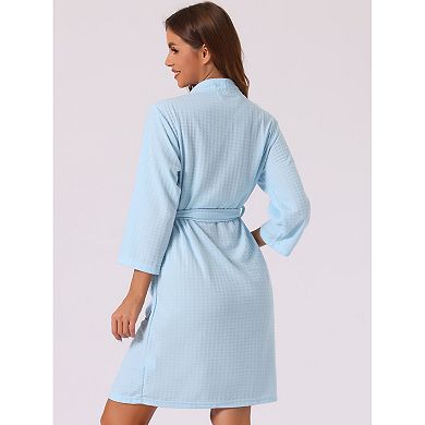 Womens Waffle Bathrobe Soft Kimono Spa And Bath Mid-length Robes