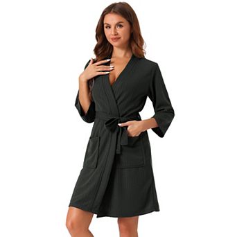 Womens Waffle Bathrobe Soft Kimono Spa and Bath Mid-Length Robes