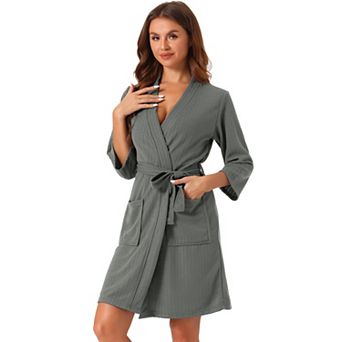 Womens Waffle Bathrobe Soft Kimono Spa And Bath Mid-length Robes