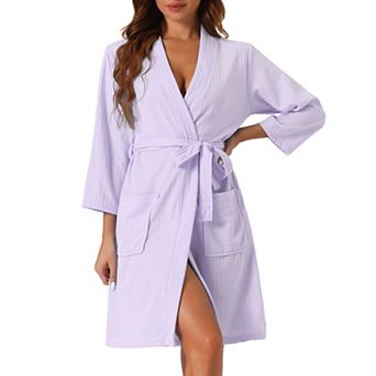 Womens Waffle Bathrobe Soft Kimono Spa And Bath Mid-length Robes
