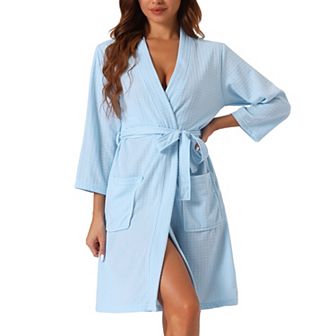 Womens Waffle Bathrobe Soft Kimono Spa And Bath Mid-length Robes