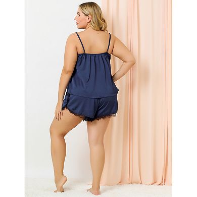 Women's Plus Lace Panel Cami Elastic Waist Shorts Camisole Pajama Set