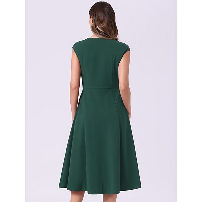 Work Office Dress for Women's Cap Sleeve Elegant Cinched Waist a Line Dress