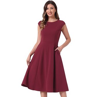 Work Office Dress for Women's Cap Sleeve Elegant Cinched Waist a Line Dress