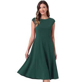 Work Office Dress for Women's Cap Sleeve Elegant Cinched Waist a Line Dress