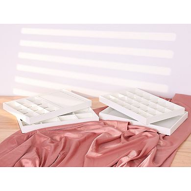 2 Pcs Stackable Jewelry Organizer Trays With Removable Dividers For Drawers Flat Tray