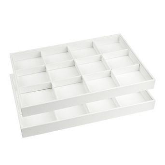 2 pc Stackable Jewelry Organizer Trays With Removable Dividers For Drawers Flat Tray