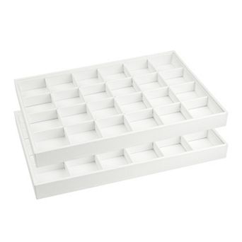 2 pc Stackable Jewelry Organizer Trays With Removable Dividers For Drawers Flat Tray