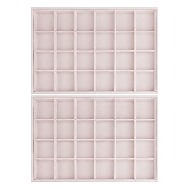 2 Pack Stackable Velvet Jewelry Organizer Trays With Dividers For Drawers Flat Tray