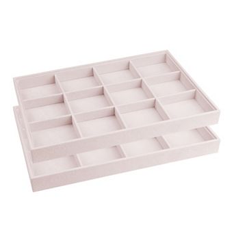 2 Pack Stackable Velvet Jewelry Organizer Trays With Dividers For Drawers Flat Tray