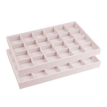 2 Pack Stackable Velvet Jewelry Organizer Trays With Dividers For Drawers Flat Tray