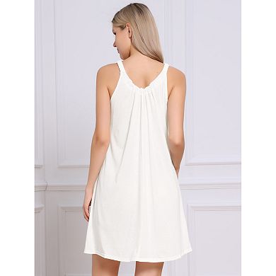 Womens Nightgown Sleeveless Sleepwear Elastic Wide Strap Sleep Shirt Large Hem Short Nightshirt