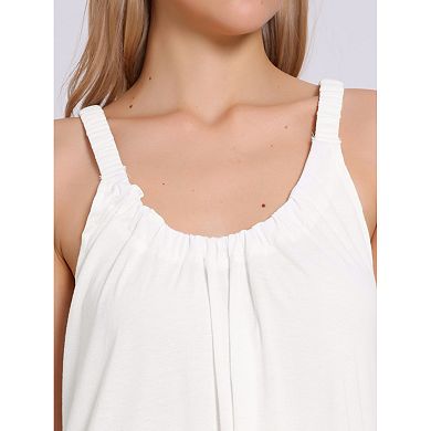 Womens Nightgown Sleeveless Sleepwear Elastic Wide Strap Sleep Shirt Large Hem Short Nightshirt