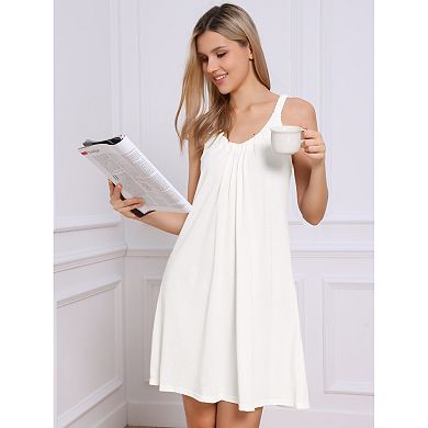 Womens Nightgown Sleeveless Sleepwear Elastic Wide Strap Sleep Shirt Large Hem Short Nightshirt