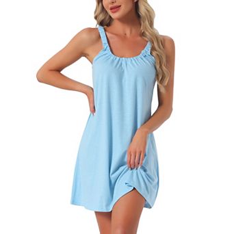 Women's Sleeveless Sleepwear Elastic Shirred Neckline Wide Strap Short Nightgown