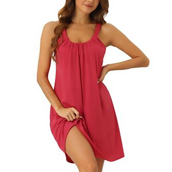 Women's Sleeveless Sleepwear Elastic Shirred Neckline Wide Strap Short Nightgown