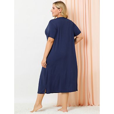 Women's Plus Size Comfy Pajamas Cute Moggy Print Side Pocket Nightgown