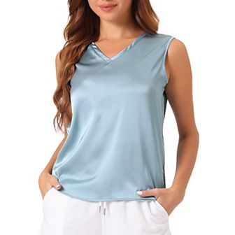 Womens Silk Satin Tank Tops V Neck Casual Sleeveless Blouses Summer Top