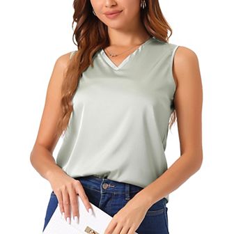 Womens Silk Satin Tank Tops V Neck Casual Sleeveless Blouses Summer Top