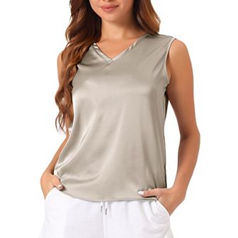 Womens Silk Satin Tank Tops V Neck Casual Sleeveless Blouses Summer Top