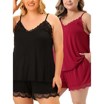 Women's Plus Size Sleepwear Pajamas Lingerie Lace Cami Shorts Set Nightwear