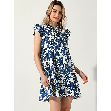 SweatyRocks Women's Ruffle Mock Neck Cap Sleeve Dress - A-Line Short Dress For Casual Wear
