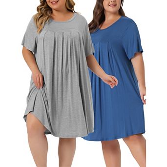 Womens Plus Size Sleepwear Round Neck Short Sleeve Sleep Dress Loungewear