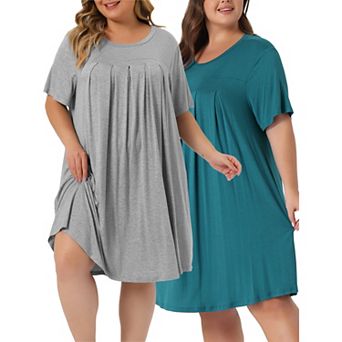 Womens Plus Size Sleepwear Round Neck Short Sleeve Sleep Dress Loungewear