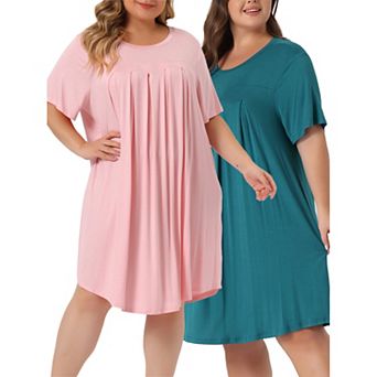 Womens Plus Size Sleepwear Round Neck Short Sleeve Sleep Dress Loungewear