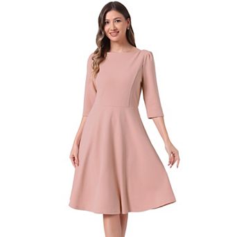 Wear To Work Dress For Women's Boat Neck Short Sleeves Midi Flared Office Dresses