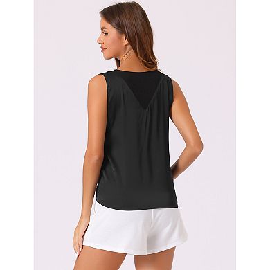Womens Silky Satin Tank Tops Mesh V Neck Casual Sleeveless Blouses Summer Basic Tank Shirt