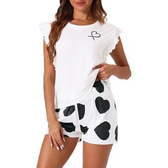 Womens Pajamas Set Sleeveless Sleepwear Ruffled Top With Shorts Pjs 2 pc Sweet Cute Loungewear