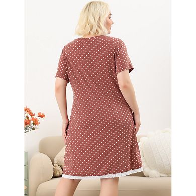 Women's Plus Size Nightgown Polka Dots Evening Comfy Midi Sleep Dress