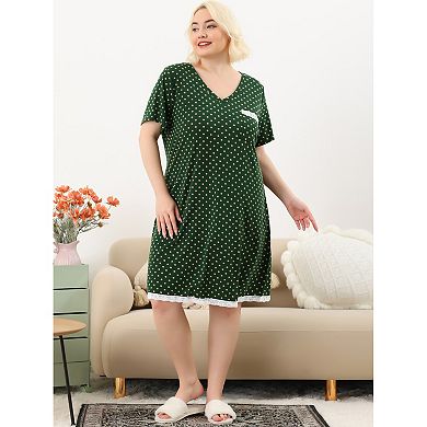 Women's Plus Size Nightgown Polka Dots Evening Comfy Midi Sleep Dress