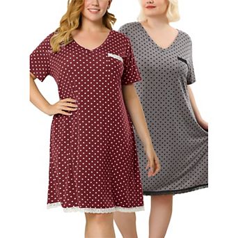 Women's Plus Size Nightgown Polka Dots Evening Comfy Midi Sleep Dress