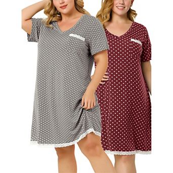 Women's Plus Size Nightgown Polka Dots Evening Comfy Midi Sleep Dress