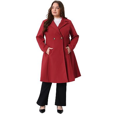Plus Size Coats of Women Double Breasted Lapel with Pockets Winter Long Coats