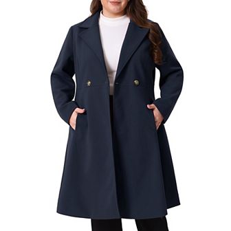 Plus Size Coats of Women Double Breasted Lapel with Pockets Winter Long Coats