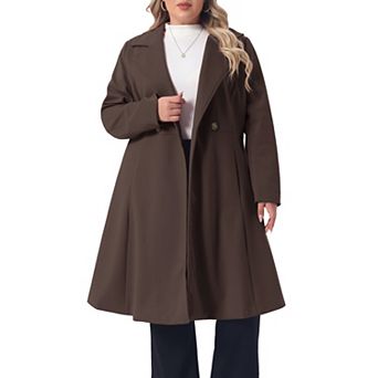 Plus Size Coats of Women Double Breasted Lapel with Pockets Winter Long Coats