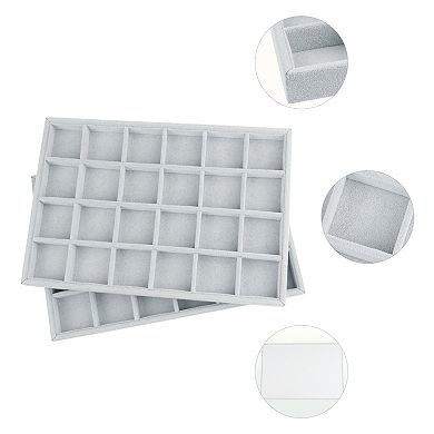 Set Of 2 Stackable Velvet Jewelry Organizer Trays With Removable Dividers For Drawers