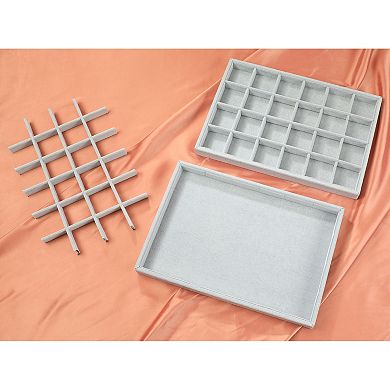 Set Of 2 Stackable Velvet Jewelry Organizer Trays With Removable Dividers For Drawers
