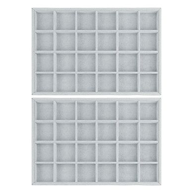 Set Of 2 Stackable Velvet Jewelry Organizer Trays With Removable Dividers For Drawers