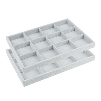 Set Of 2 Stackable Velvet Jewelry Organizer Trays With Removable Dividers For Drawers