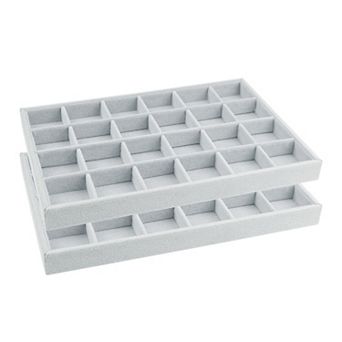 Set Of 2 Stackable Velvet Jewelry Organizer Trays With Removable Dividers For Drawers